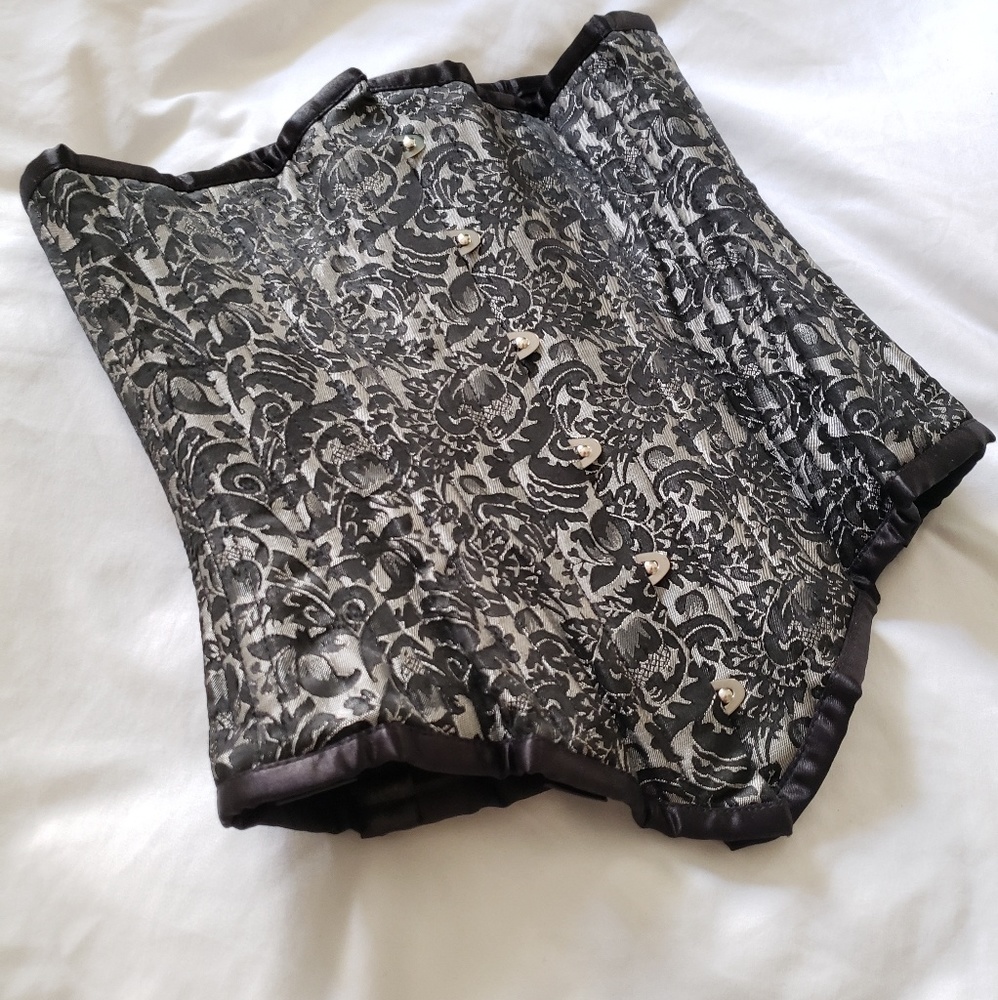 Silver Brocade Waist Training Steel Bone Corset 